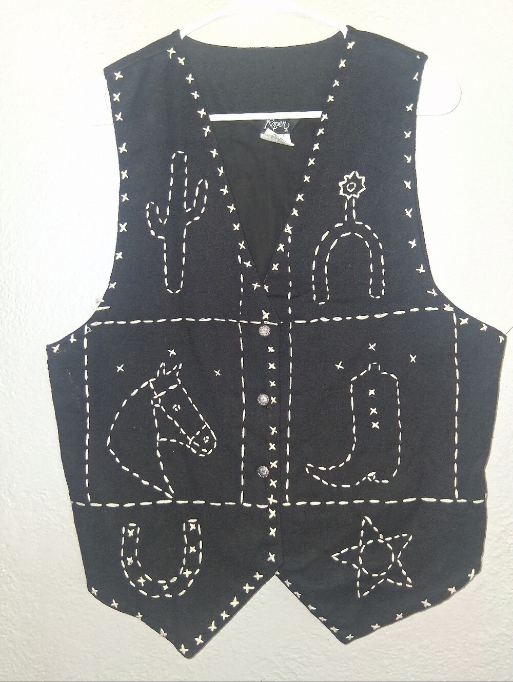 Roper Vintage 100% Cotton Equestrian Rodeo Embroidered Vest Black L - Picture 1 of 5